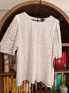 Halogen White Floral Lace Short Sleeve Blouse